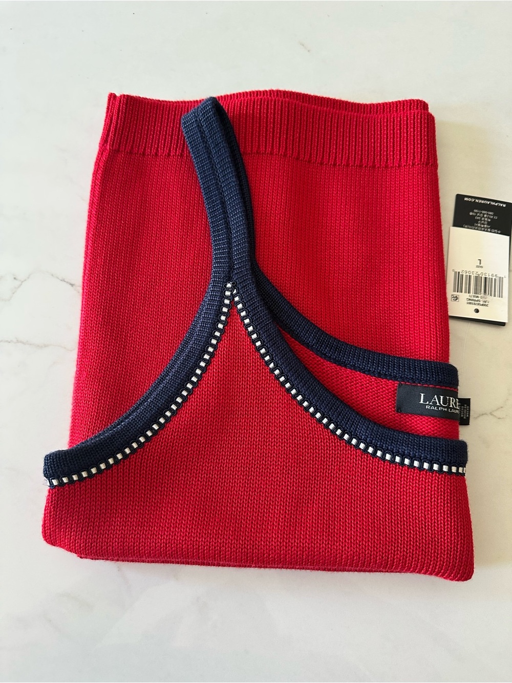 Ralph Lauren Red Knit Tank with Navy Trim - Picture 7 of 7